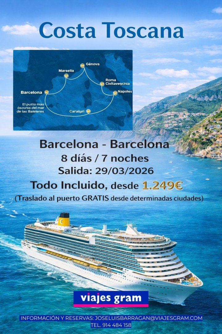 CRUCERO COSTA TOSCANA OFERTA - 29/03/2026