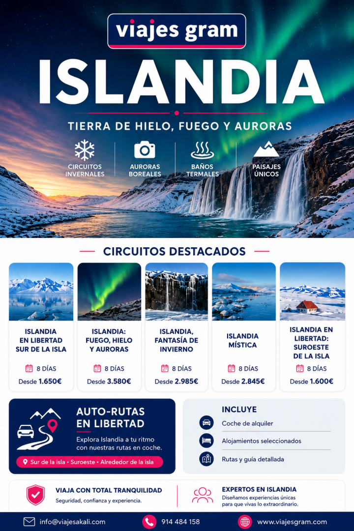 Islandia: naturaleza salvaje, auroras y paisajes únicos