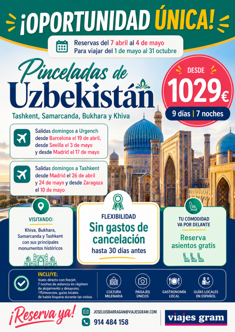 Circuito Uzbekistán 9 días con vuelos y visitas culturales