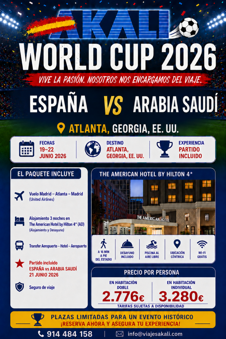 España vs Arabia Saudí – Mundial 2026 en Atlanta 19 al 22 junio